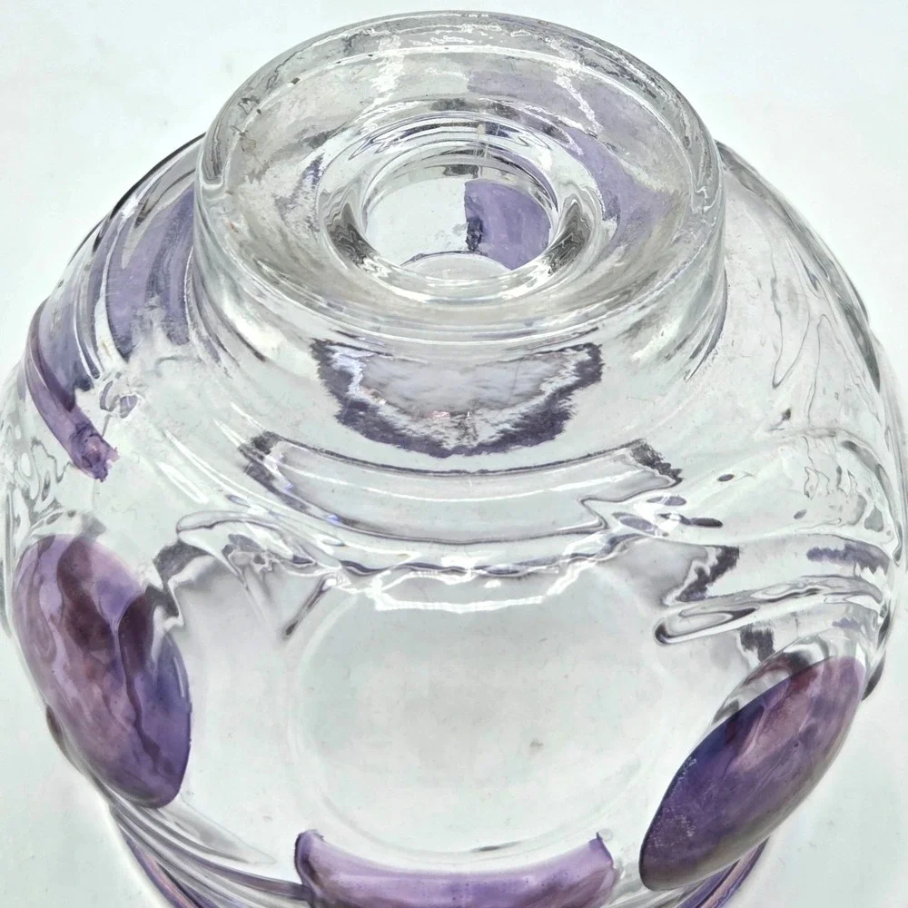 RETRO Art Glass‎ Candle Holder Or Bowl Purple and Clear Raised Design